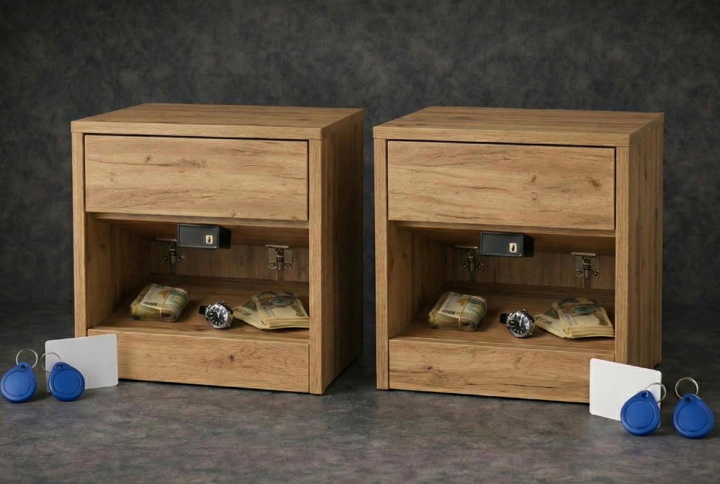 2 x Sekretna Szafka Nocna RFID ukryty schowek| Kolor: Dąb Craft Złoty ponad 10% rabatu